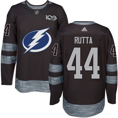 Adidas Tampa Bay Lightning Men 44 Jan Rutta Black 1917-2017 100th Anniversary Stitched NHL Jersey